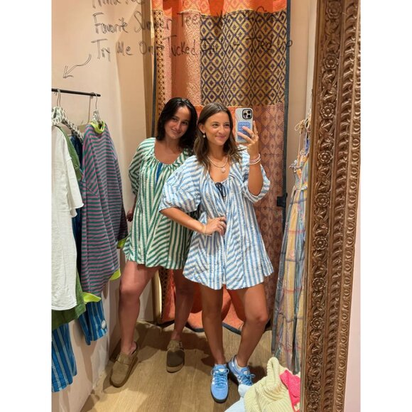 FREE PEOPLE Bop Around Stripe Romper in Oxford Combo Size Large - Picture 12 of 15